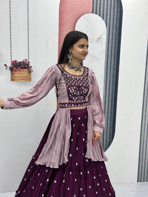 Launching Rakhi Pc 419 Chinon Purple Bridal lehenga choli supplier